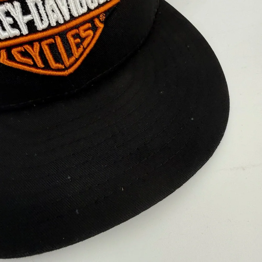 Harley-Davidson New Era 59FIFTY Fitted Hat Black Orange Size 7 3/8 Biker Cap